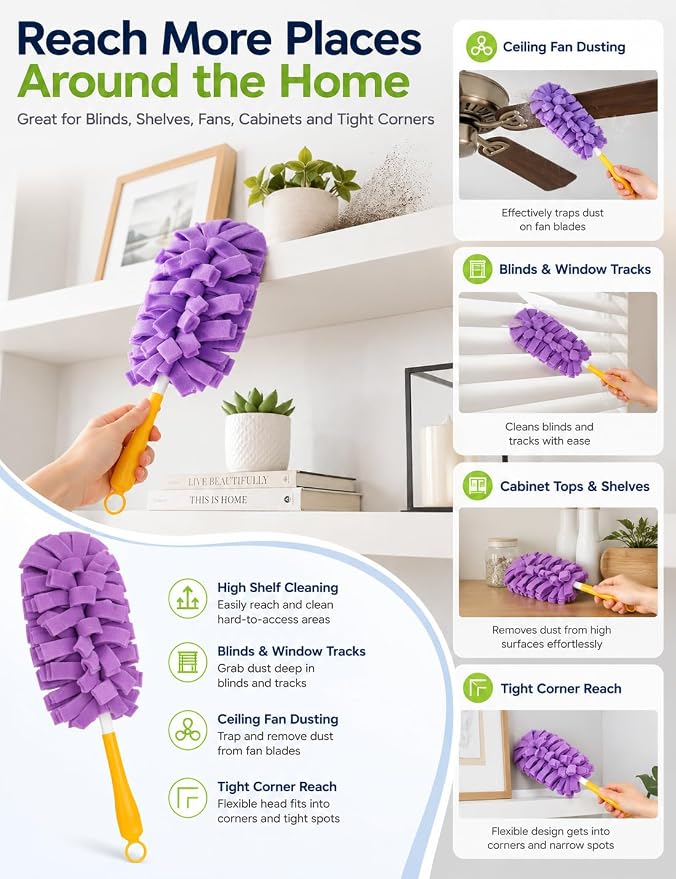 Duster Refills Damp Reusable Microfiber Pads Bendable Chenille Replacement Heads Dust with Removable Washable Cloth Covers with Extended Handle Fleece for Cleaning Dry Heavy Duty