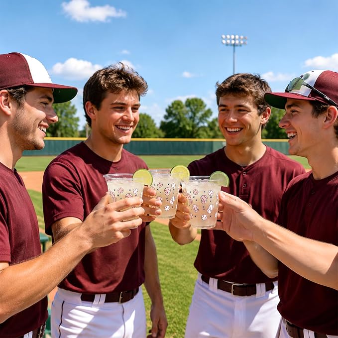 100 Pack 12 oz Baseball Cups, Baseball Party Decorations, Disposable Clear Plastic Baseball Cup, Baseball Themed Party Supplies for Birthday Sports Team Events Holiday Gatherings