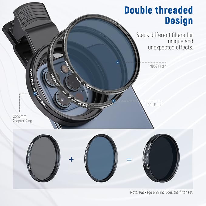 NEEWER 55mm ND + CPL + Star + 4 Graduated Color Filter Set with Phone Lens Clamp Compatible with iPhone 17 16 16e 15 14 Pro Max Plus Samsung Galaxy S25 Ultra