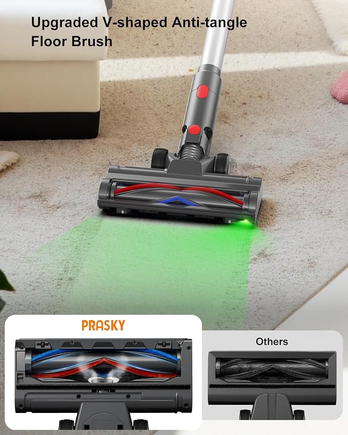 Cordless Vacuum Cleaner, Stick Vacuum Rechargeable, 550W 45KPA Powerful Suction Lightweight Vacuum Cleaners for Home, Anti-Tangle, Self Standing for Pet Hair Hardwood Floor Carpet - Silver