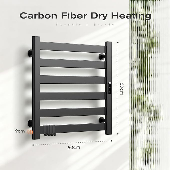 Heated Towel Rack for Bathroom - 6 Bars Towel Warmer Rack Wall Mounted with Intelligent Touch Screen Timer & Temperature Multi-Level Adjustments for Bathroom Shower Hot Tub Spa, Black