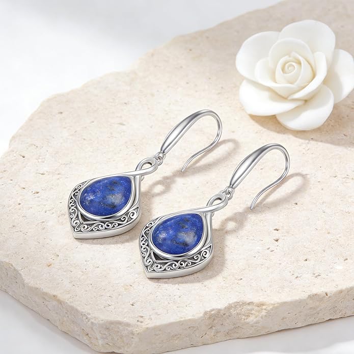 PELOVNY Celtic Knot Filigree Earrings for Women 925 Sterling Silver Moss Agate/Birthstone Infinity Earrings Birthday Christmas Jewelry Gifts for Mom Daughter Wife Sister