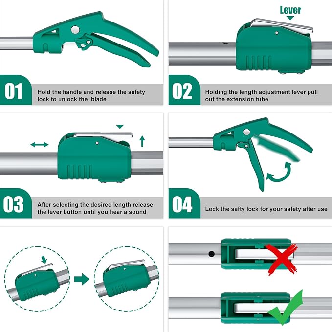 92" Extendable Snake Grabber Reptile Tongs Rattle Snake Catcher Wide Jaw Handling Tool with Lock and Comfortable Grip