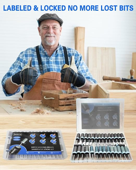 1500 Grit Sanding Drums for Dremel Rotary Tools Accessories, 25PCS Sanding Bits Kit for Dremel Sanding Bands with 1/8 inch Shank, Sandpaper Sticks Set for Plastic Wood Metal Grinding Polishing