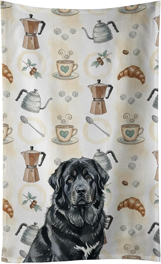 Caroline's Treasures Black Tibetan Mastiff Coffee Bar Kitchen Towel Velour Plush Front and Cotton Loop Back Machine Washable