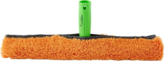 Restaurantware-Clean Tek Professional Window Washer Strip, 1 Window Scrubber with T-Bar Handle - Machine Washable, No-Streak Cleaning, Orange Microfiber Washer for Glass Door, Home Or Commercial Use