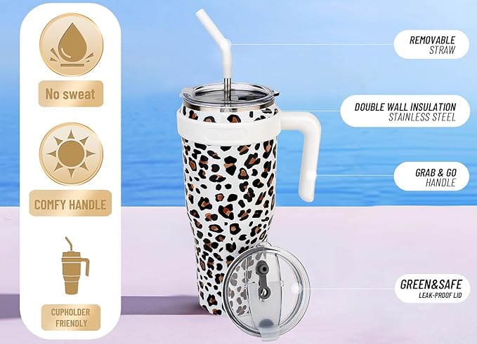 Zenbo 50 oz Mug Tumbler With Handle and Straw Lid | Stainless Steel Insulated Tumblers, Keeps Drinks Cold up to 34 Hours, Fit in Car Cup Holder, Dishwasher Safe,BPA Free