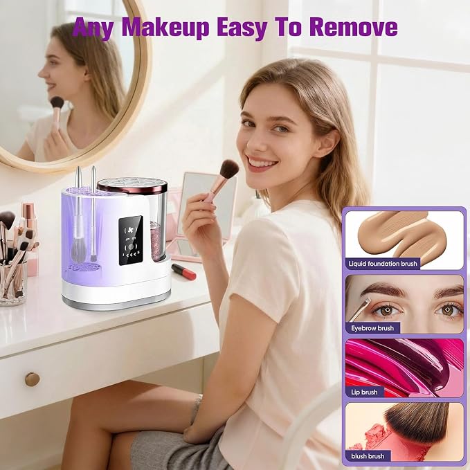 Electric Makeup Brush Cleaner, 3 IN 1 Automatic Brush Cleaning Machine with Cleaning & Drying, Portable USB Deep Cleaning Makeup Brush Dryer for All Size Beauty Makeup Brush Set (White)