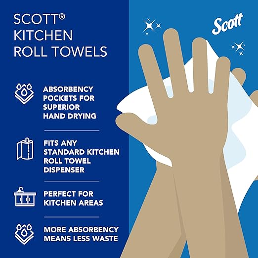 Scott Professional Kitchen Paper Towels, Bulk (41482), Fast-Drying Absorbency Pockets, White, Perforated (128 Sheets/Roll, 20 Rolls/Case, 2,560 Sheet Total)
