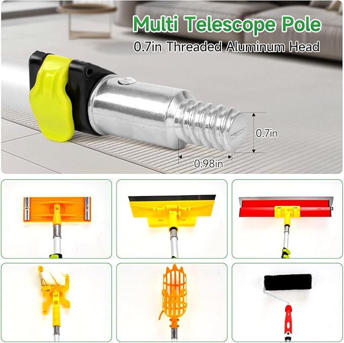 28FT Reach Light Bulb Changer for High Ceilings with Pole & Duster, 5-20FT Telescopic Extension Pole High Ceiling Light Bulb Changer Pole with Baskets Suction Cup for Recessed Lights
