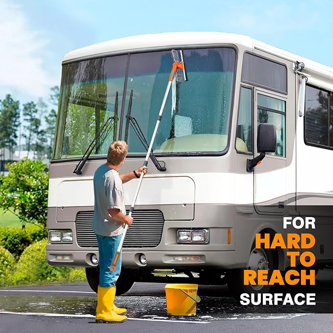 ARTIPOLY Professional Window Squeegee Cleaner, 2 in 1 Shower Squeegee with Extension Pole, 65”Telescopic Window Washing Equipment with 180°Adjustable Head, Glass Cleaning Tools for Outdoor High Window