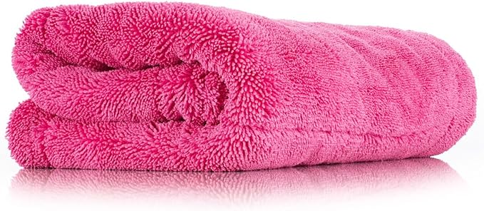 The Rag Company, The Liquid8r M22, Absorbent 70/30 Blend Microfiber Drying Towel for Cars, Trucks, and SUVs, Safe for Detailing, Scratch-Free, Twist Loop, 1100 GSM, 20x20 Inches, Pink