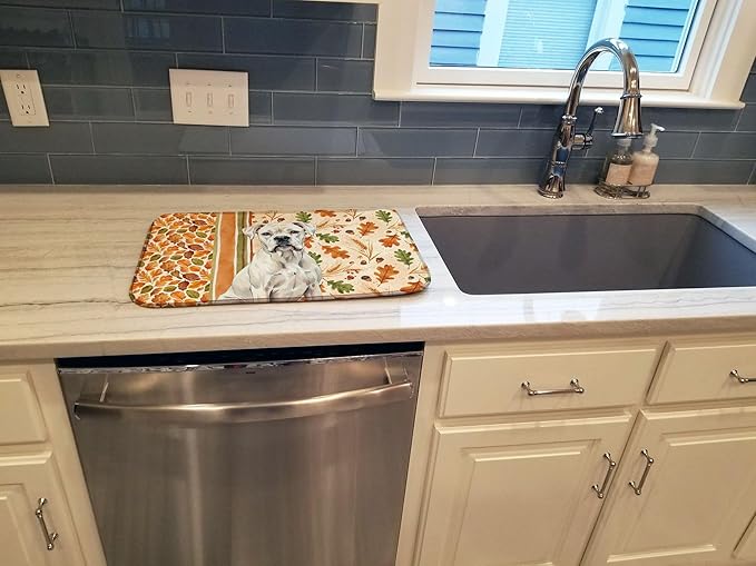 Caroline's Treasures White Boxer Heirloom Fall Dish Drying Mat Absorbent Dish Drying Mat Pad for Kitchen Counter Dish Drainer Mat for Countertop, 14 x 21", Multicolor