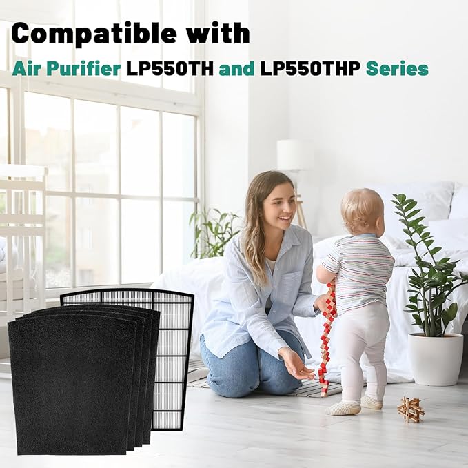 LP-HF550 True HEPA Replacement Filter Compatible with Air Purifier LP550TH and LP550THP, includes H13 HEPA Filter and 4 Pre-Filters, Compare to Part# LP-HF550