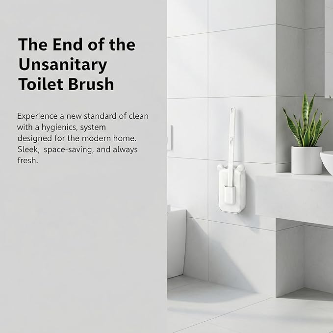 Disposable Toilet Brush for Bathroom Cleaning, Toilet Brush and Holder Set, Deep Cleaning Toilet Bowl Cleaner with Replaceable Heads, Hygienic Storage Design(White – 32 Refills Flip-Open Toilet Brush)