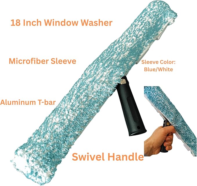 Window Squeegee 18 inch and Window Washer with Swivel Handle, Professional Window Cleaning Kit, Window Scrubber with Durable Aluminum T-Bar for Window Cleaning