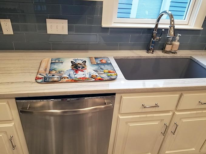 Caroline's Treasures DAC6202DDM Belgian Tervuren The Chef Dish Drying Mat Absorbent Dish Drying Mat Pad for Kitchen Counter Dish Drainer Mat for Countertop, 14 x 21", Multicolor