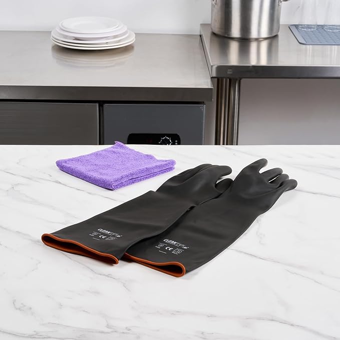 Restaurantware Heavy Duty Gloves 10 Count 21.654 x 7.283 x 0.394 Inches Chemical-Resistant Industrial Safety Gloves Black Long Rubber Gloves Acid Resistant Slip-Resistant Reusable