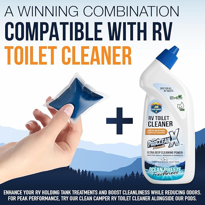Clean Camper Extreme Strength RV Holding Tank Pods Maximum Odor Control & Fast Waste Breakdown | Bio-Active Enzyme Formula | Sensor Safe, Septic-Safe, & Eco-Friendly | Easy Drop-In Pods