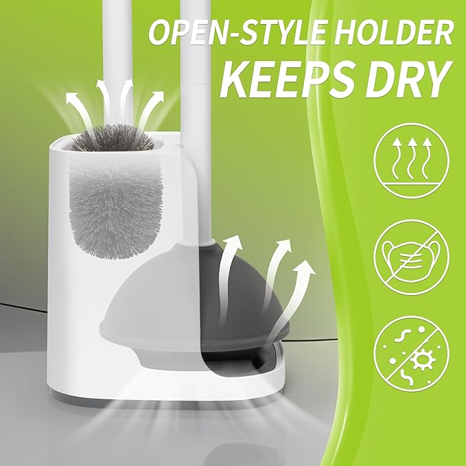 IVYROLL Toilet Brush and Plunger Set Hidden, S-Shaped Toilet Brush Plunger Combo 2 Pack, Perfect for Homes, Apartments & Bathrooms