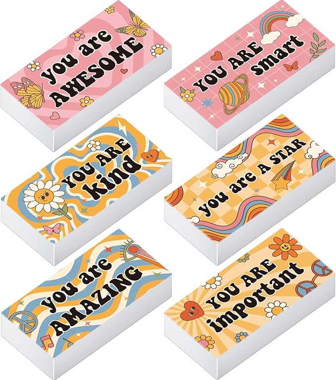 Resurhang 180 Pcs Erasers Bulk for Kids Inspirational Pencil Erasers Bulk for Drawing Motivational Big Eraser School Supplies for Classrooms Back to School Office (Inspirational,Boho)