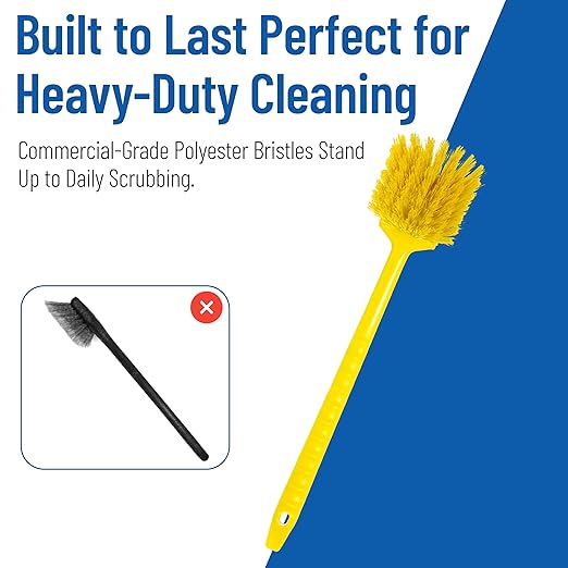SPARTA 20" Floater Scrub Brush with Long Handle, Oil-Resistant Polyester Bristles, Multiple Trim Angles, Foam-Injected Polymer Block, Commercial Cleaning Tool, Yellow