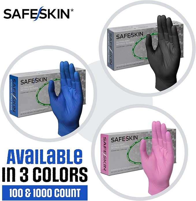 SAFESKIN Ultralight Disposable Nitrile Gloves - 2.0 Mil - Powder Free, Latex Free, All Purpose, Food Prep, Cooking, Cleaning