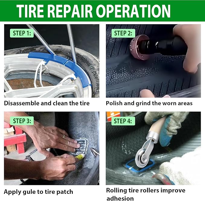 Air Tire Repair Polish Patch Tools, Include 2500rpm Low Speed Air Tire Buffer Tire Inner Liner Scrapper Patch Roller 4Pcs Tungsten Steel Buffing Wheel