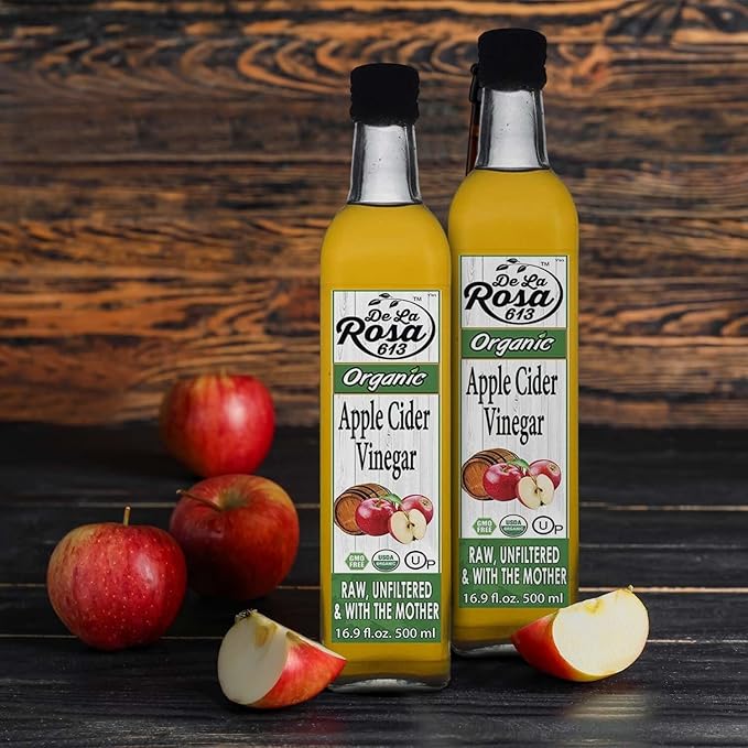 De La Rosa Organic Apple Cider Vinegar, Raw & Unfiltered, Kosher for Passover, Vegan & Gluten Free, Great for Salad Dressing & Marinades, Apple Cider with The Mother, 16.9 Oz (Pack of 2)