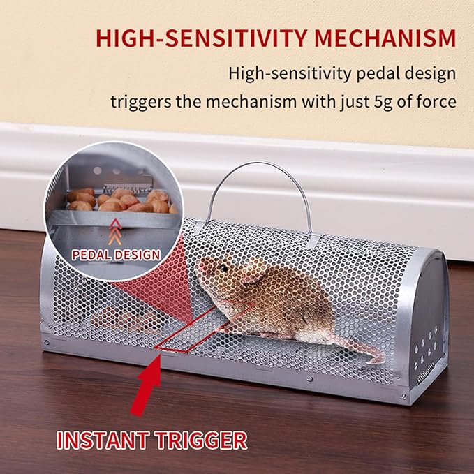 Humane Rat Trap, Automatic Cycle Mouse Trap, No Kill Live Mouse Catch, Mice Trap Cage for Indoor and Outdoor Small Animal - Mouse Voles Hamsters Live Cage Catch and Release (Rat Trap A)