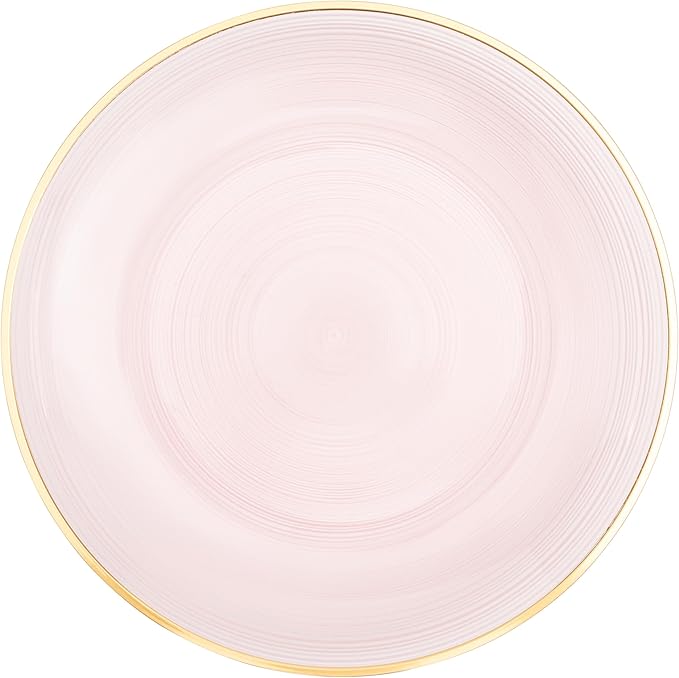 PLASTICPRO 128 Pieces Crystal Design Plastic Plates Combo Pack 7 inch and 10 inch Gold Rim Elegant Disposable Plates, Transparent Pink