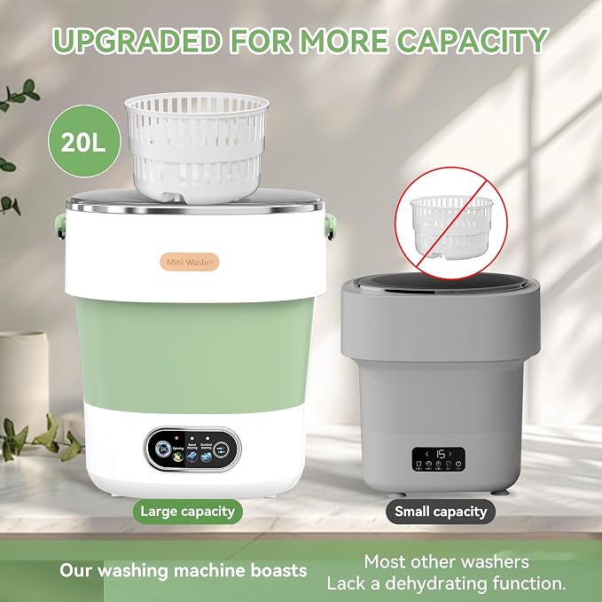 JUJOJB Portable Foldable Mini Washing Machine for Delicates & Small Loads | Portable 20L foldable washer with spin basket 3 wash modes. Ideal for baby clothes, underwear, dorms, RVs