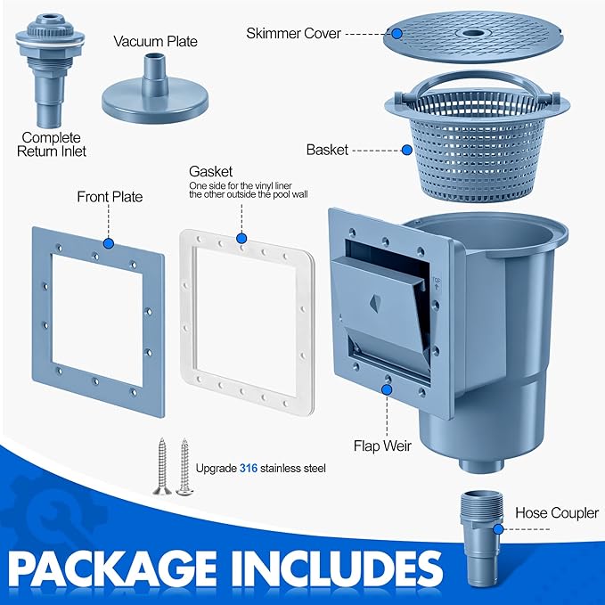 DeeprClean Through Wall Skimmer for Above Ground Pool, Heavy Duty Wall Mount Pool Skimmer Kit, Universally Fits All Standard Pool Wall Openings, In Wall Pool Surface Skimmer for Above ground Pool-Blue