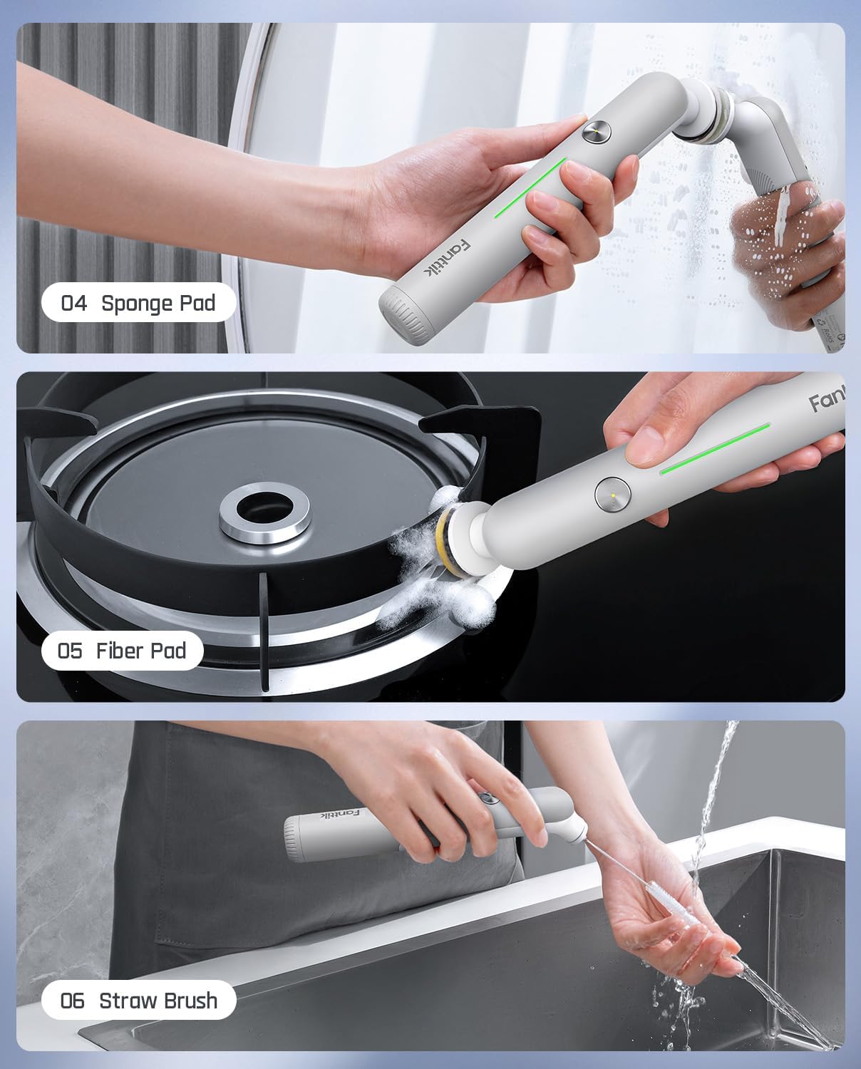 Fanttik G9 Nano Cordless Spin Scrubber with NeoPulse Motor, IPX7 Waterproof Grout Brush, 8 Replaceable Heads & LED Display for Cleaning Bathroom, Tile, Corners - White