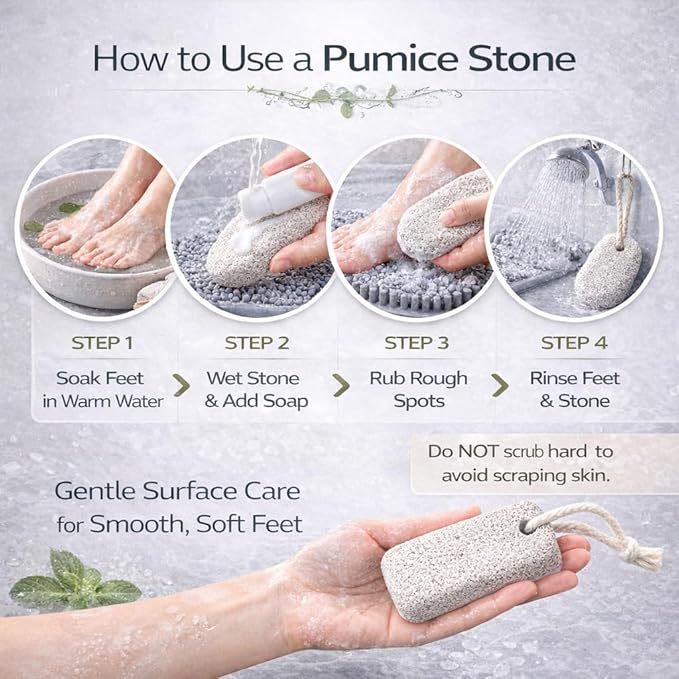 4-in-1 Shower Foot Care Set — Silicone Foot Scrubber Mat with Non-Slip Suction Cups, Natural Pumice Stone, Long Handled Toe Cleaner Brush & Adhesive Hooks — Daily Foot Wash & Bathroom Spa Kit