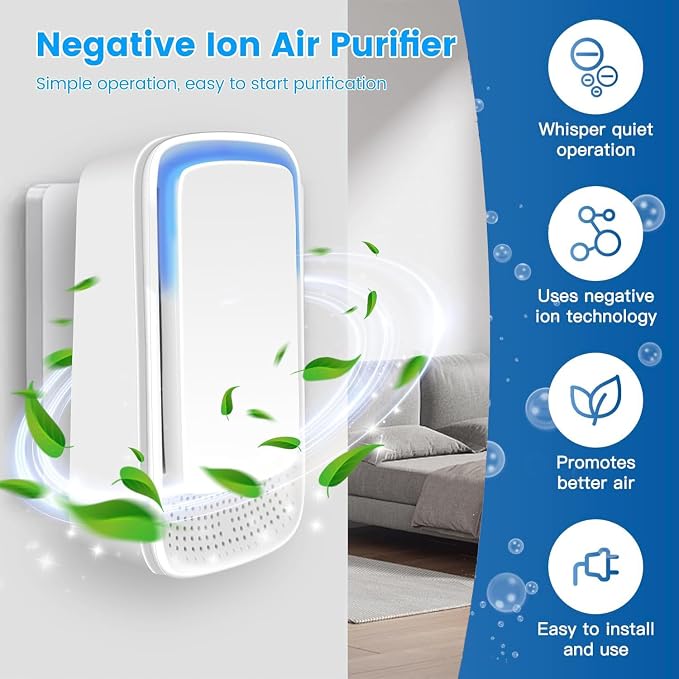 Air Purifiers for Home (4 Pack), Plug in Air Ionizers for Bedroom Office Kitchen, Portable Quiet Odor Reducer for Smoke Dust Pollen, Filterless Ionic Air Freshener, Low Noise