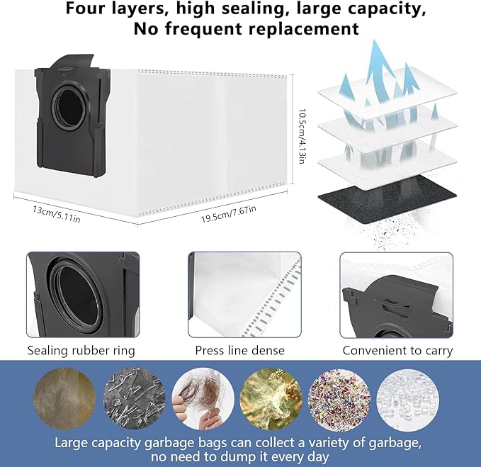 Mova P10 Pro Ultra Accessories for Mova P50 Pro,L40 Ultra Replacement Parts for Dreame X40 Master/X40 Ultra Include: 1 Main brush,4 Carbon HEPA filter, 4 Side Brushes,4 Carbon dust Bags-Yivy 22 Pcs