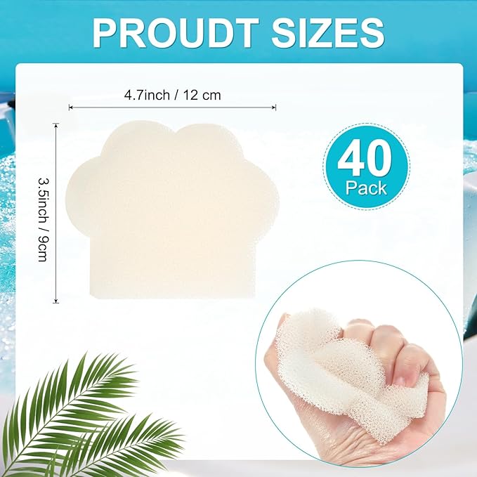 M METERXITY 40-Pack Hot Tub Scum Absorber, 9x12 Cm/3.5x4.7 Inch Sponge Cat Paw Pattern Scum Balls for Spa, Bathtub and Swimming Pool to Soak Up Oils Bathtub Accessories [White]