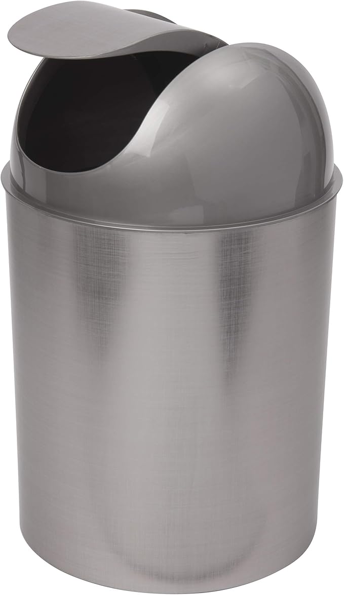 Umbra Mezzo, 2.5 Gallon Trash Can with Lid, Ideal for Small Spaces, Home and Office, Brushed Silver