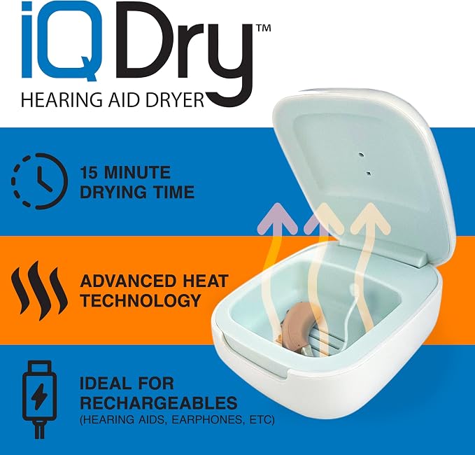 iQDry by Dry & Store | Fastest Hearing Aid Dryer & Dehumidifier | 15-Minute Rapid Dehumidification | Removes Moisture from Hearing Aids, AirPods, Earbuds, and Amplifiers