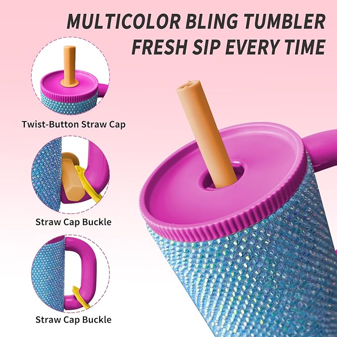 HWISDMIG 40oz Tumbler with Handle-Glitter Rhinestones Tumbler Bling Cups Stainless Steel Water Bottle Diamond Studded Tumbler for Women-Birthday Gifts for Women, Mom, Girlfriend (Aqua Gleam)