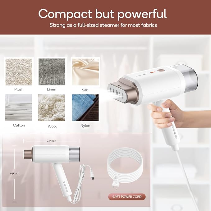 Newbealer Steamer for Clothes, 2 Steam Levels & Dry Iron, 120V Only (Gold) | Foldable & 20s Fast Heat, 360°Anti-Spill, 1200W 180ml Handheld Fabric Wrinkle Remover, 1.5 lbs Compact Size for Trip/Home
