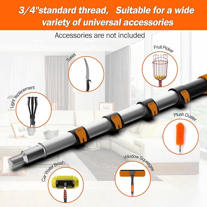 26FT Reach Telescopic Extension Pole, 5-20FT Paint Roller Extension Pole with Flip-Lock Design, Aluminum Alloy Threaded Head for Painting Cleaning Dusting & Window Washing Tools