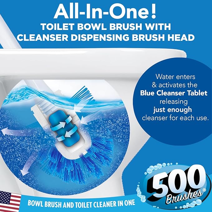 LOLA Self Dispensing Toilet Brush System, Nylon Bristle Cleaning Wand w/ 15 Long-Lasting Concentrated Cleaner Tablets, 2 Refillable Heads, Caddy, No Liquid Cleaner Needed Reusable & Refillable Design