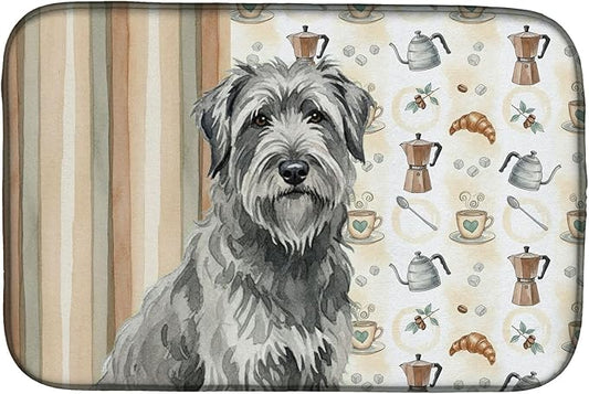 Caroline's Treasures Gray Briard Coffee Bar Dish Drying Mat Absorbent Dish Drying Mat Pad for Kitchen Counter Dish Drainer Mat for Countertop, 14 x 21", Multicolor
