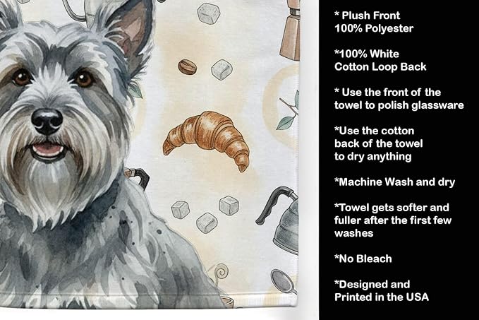 Caroline's Treasures Gray Skye Terrier Coffee Bar Kitchen Towel Velour Plush Front and Cotton Loop Back Machine Washable