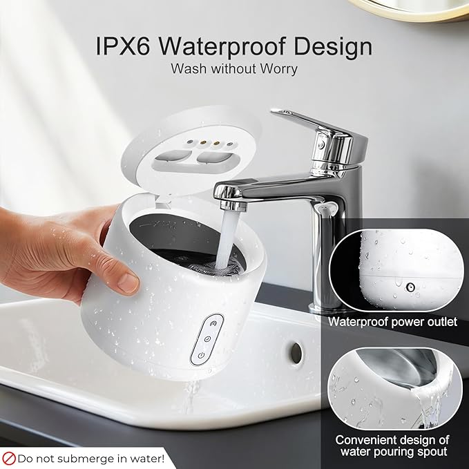 Ultrasonic Retainer Cleaner Machine, IPX6 Waterproof Denture Cleaner, 3 Modes Dental Cleaning Pod with RGB Indicator, 45kHz UV for Mouth Guards, 200ML Tank, White