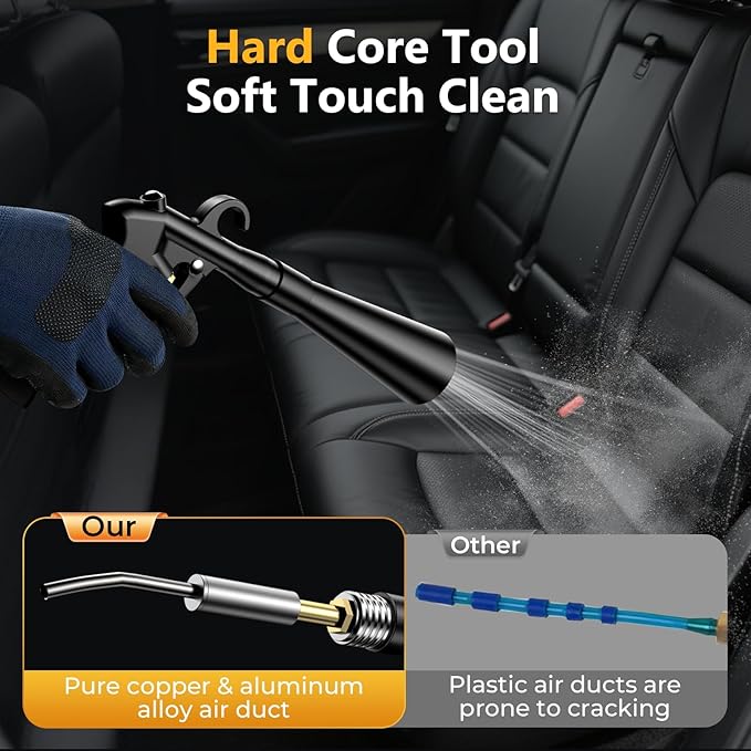Dry Car Detailing Cleaning Gun – Blast Away Dust & Debris in Seconds & Aluminum Alloy Body with 2 Nozzles for Car Detailing, Home & Garage Use, Works with Any Air Compressor&Father's Day