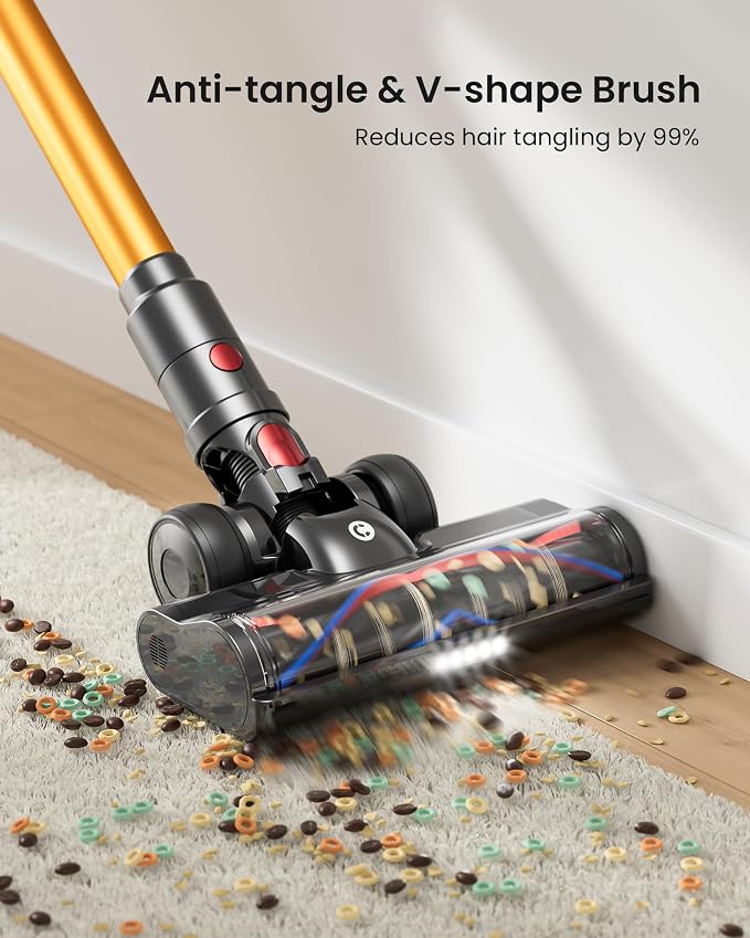 Cordless Vacuum Cleaner, 65KPA 650W 70Mins Stick Vacuum Cordless with Three Suction Modes, Self-Standing&LED Touch Screen, Anti-Tangle Brush, Vacuum Cleaners for Home/Pet Hair/Carpet