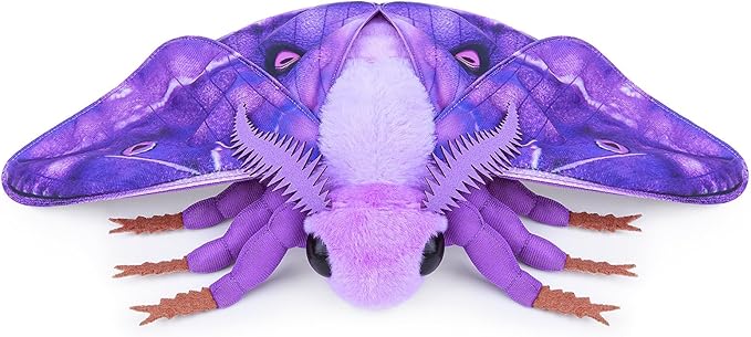 Moth Stuffed Animals Toy, Lifelike Purple Moths Plush 11in, Realistic Soft Big Wing Plushies Figure Gift Collection for Kids